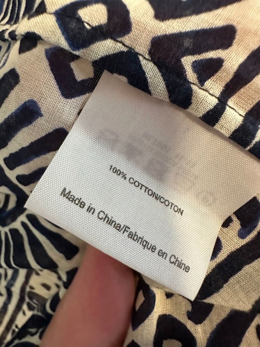 Tory Burch Cotton Geometric Print Button-Down Shirt Long Sleeve Navy Cream. 10 - Picture 5 of 7